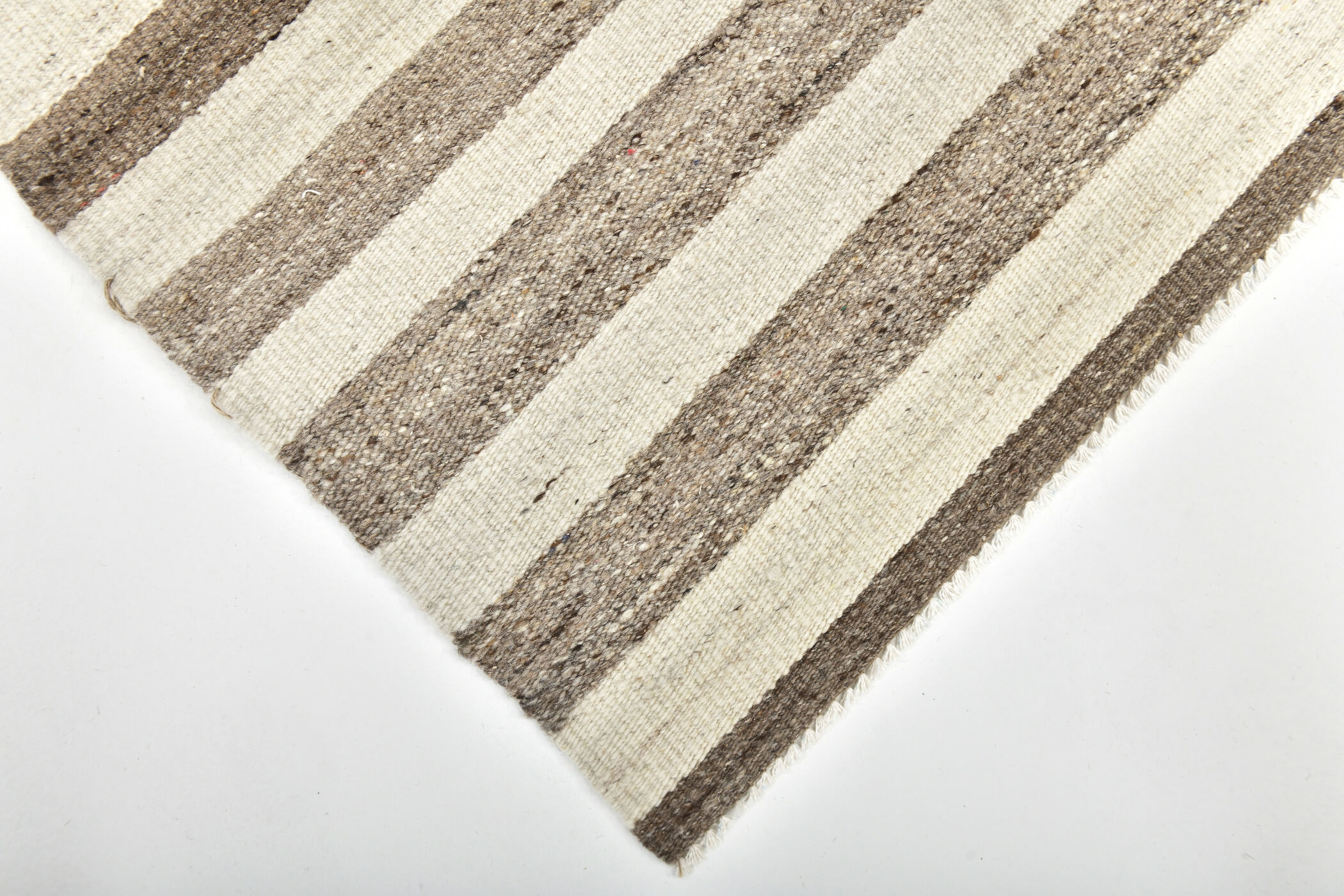 210x300 cm Natural Turkish Kilim, Striped white and brown kilim carpet