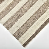 210x300 cm Natural Turkish Kilim, Striped white and brown kilim carpet