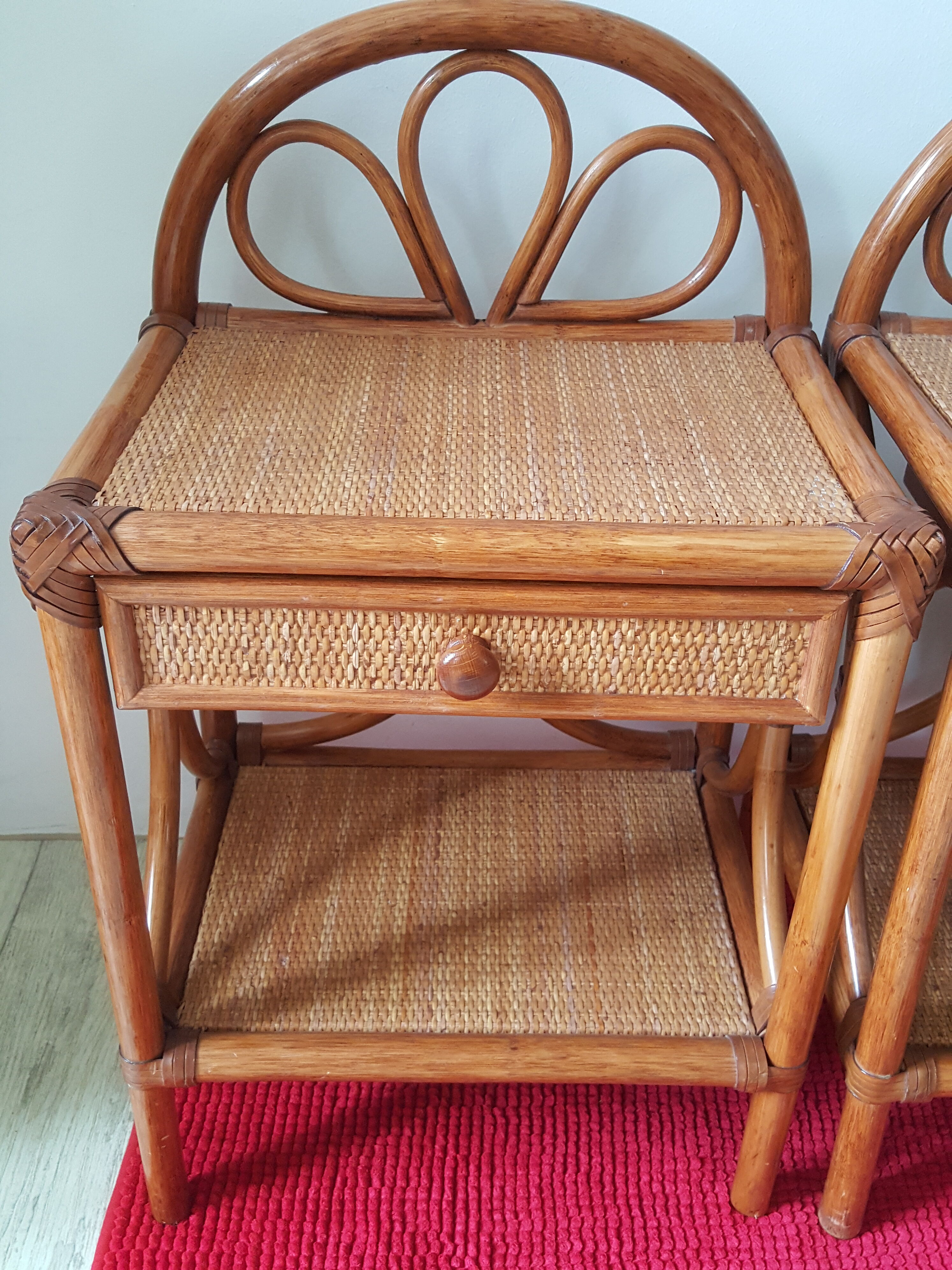2 rattan rattan banbou bedside tables with vintage drawer
