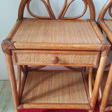 2 rattan rattan banbou bedside tables with vintage drawer