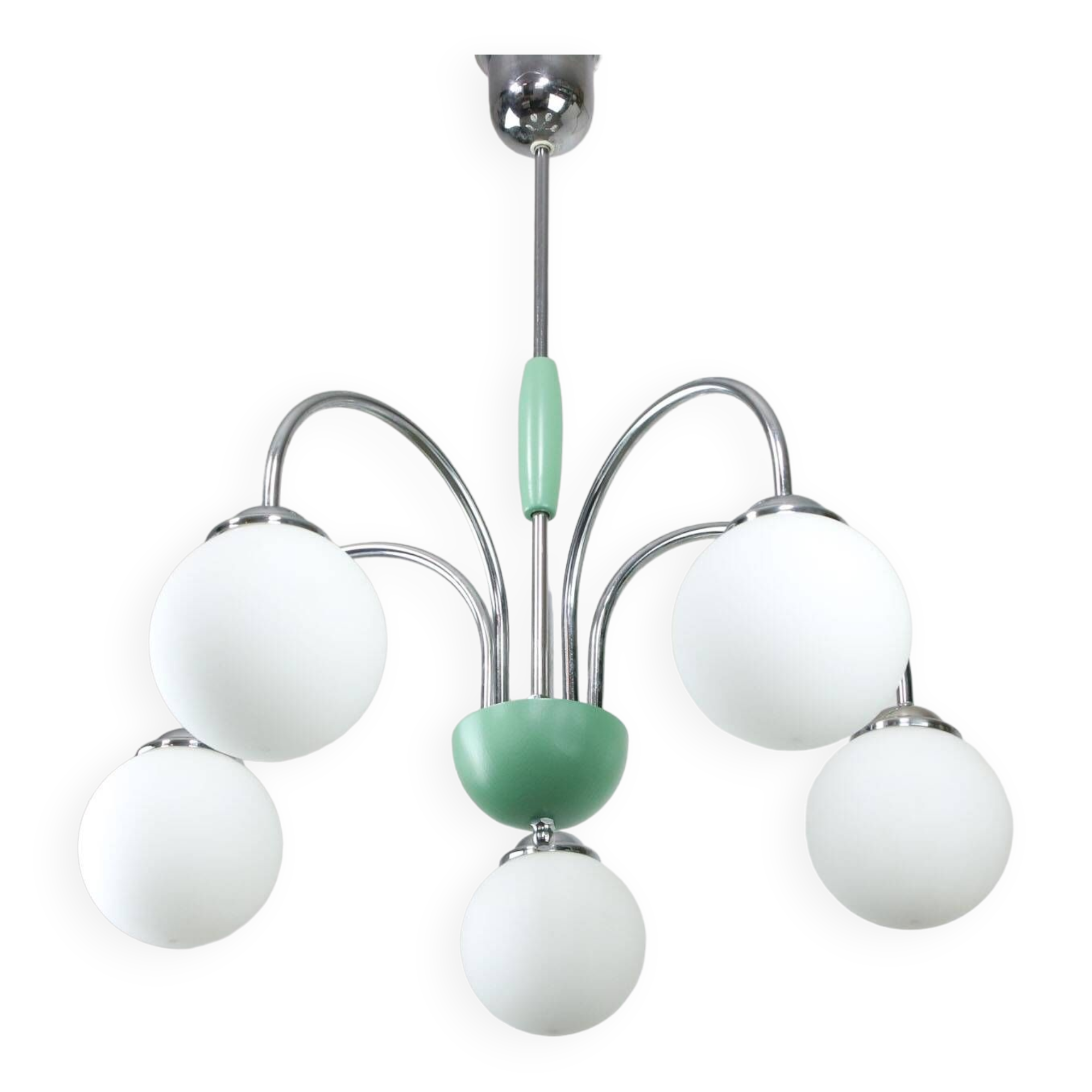 Lustre italien en chrome et opalin du milieu du siècle