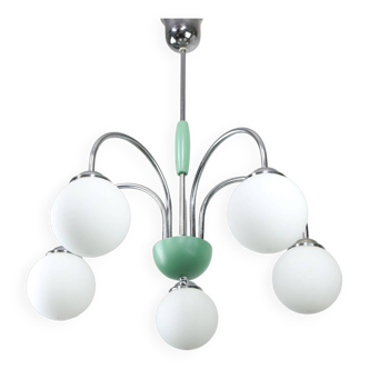 Mid-century Italian Chrome and Opaline Chandelier