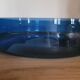 Round blue glass serving dish