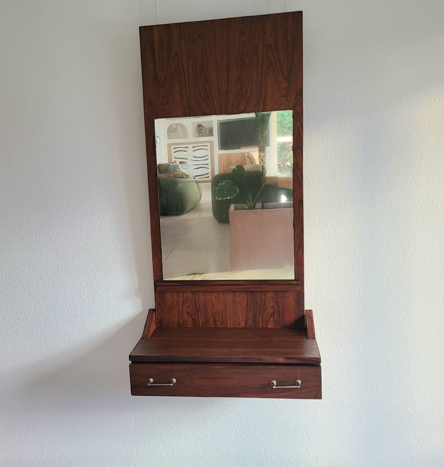 Vintage Scandinavian teak rosewood mirror from the 1970s