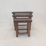 Set of 3 Brutalist Wooden Nesting Tables, Holland 1960s