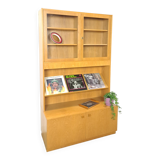 Tall LP display cabinet with glass doors and magazine shelf from Sweden
