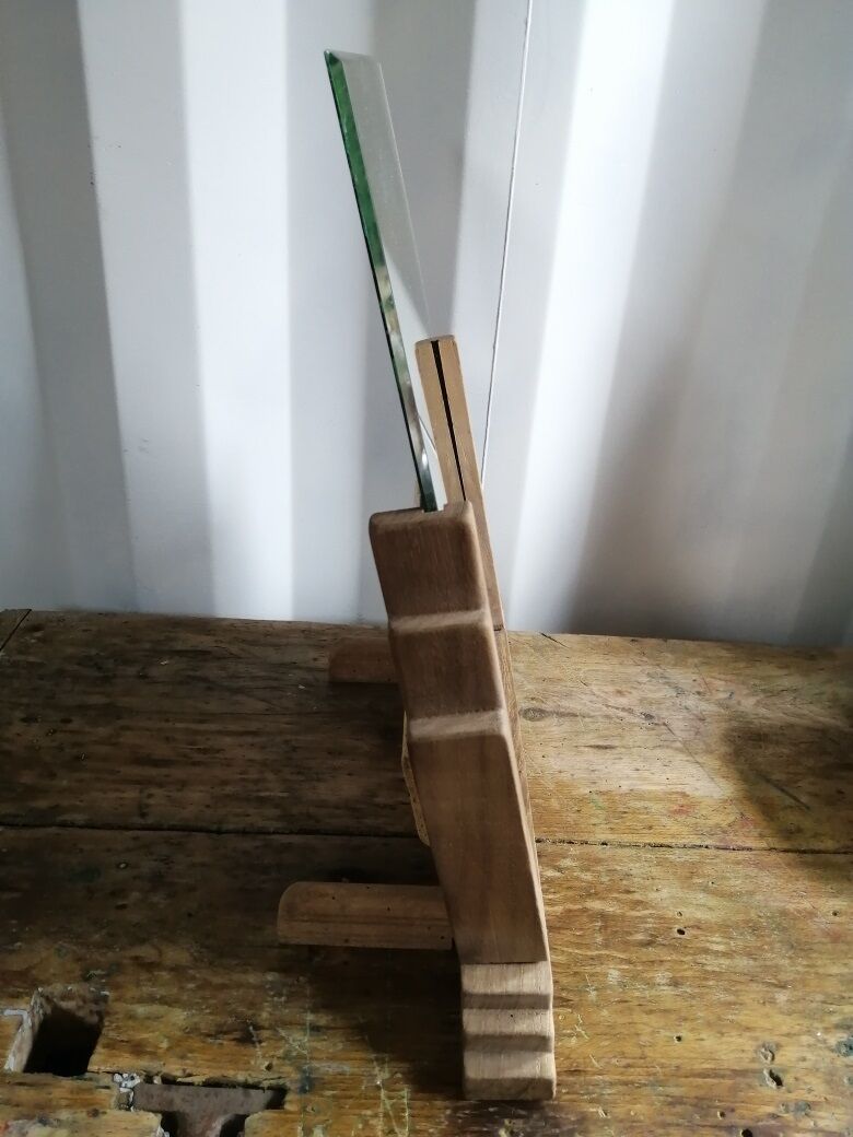 Miroir art déco bois et verre 48 cm h / 45 cm l.