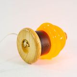 Vintage table lamp in orange glass and black perforated metal 70s