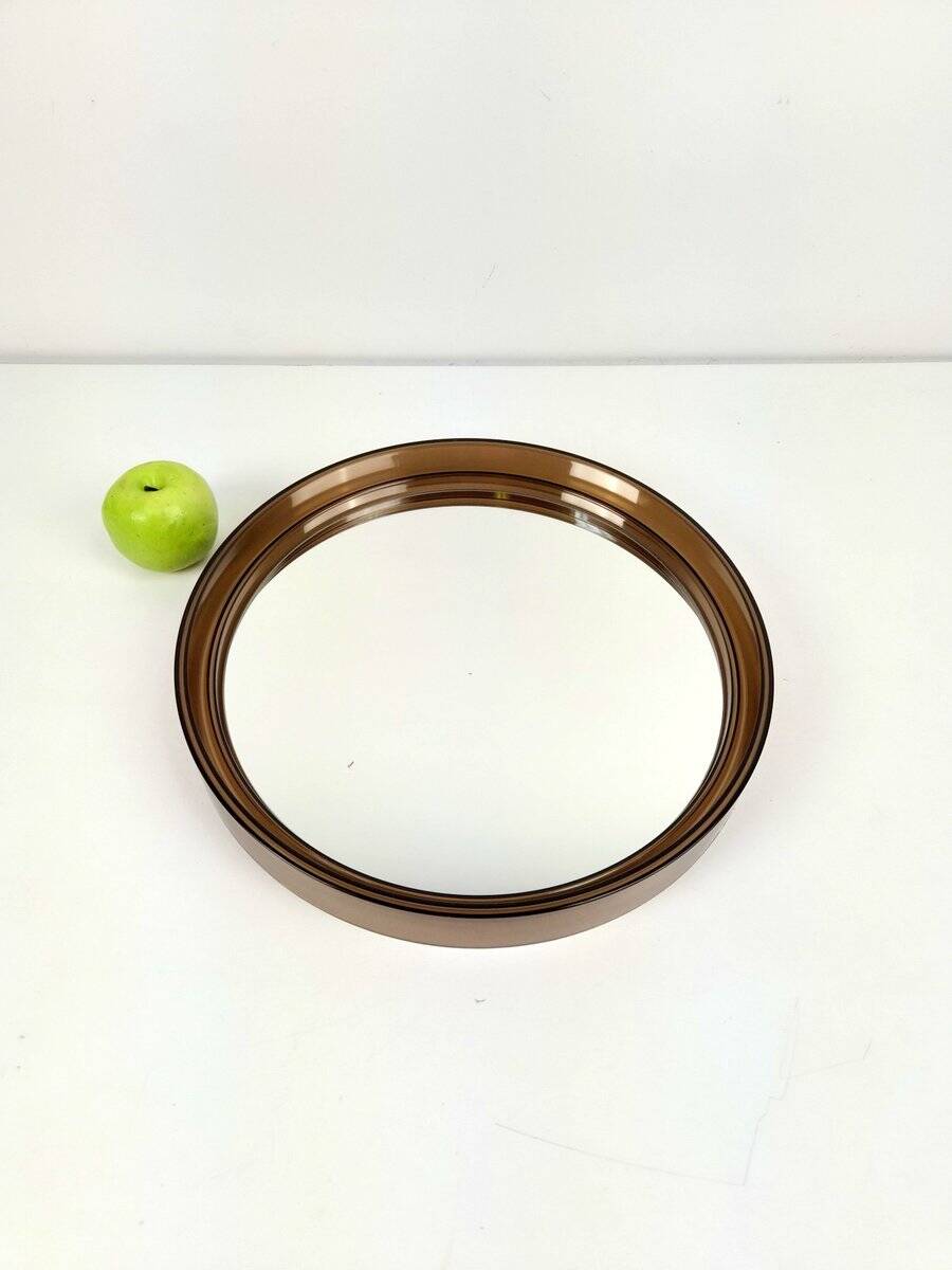Vintage Round Smoked Brown Acrylic Mirror from Gilac, France, 1970s