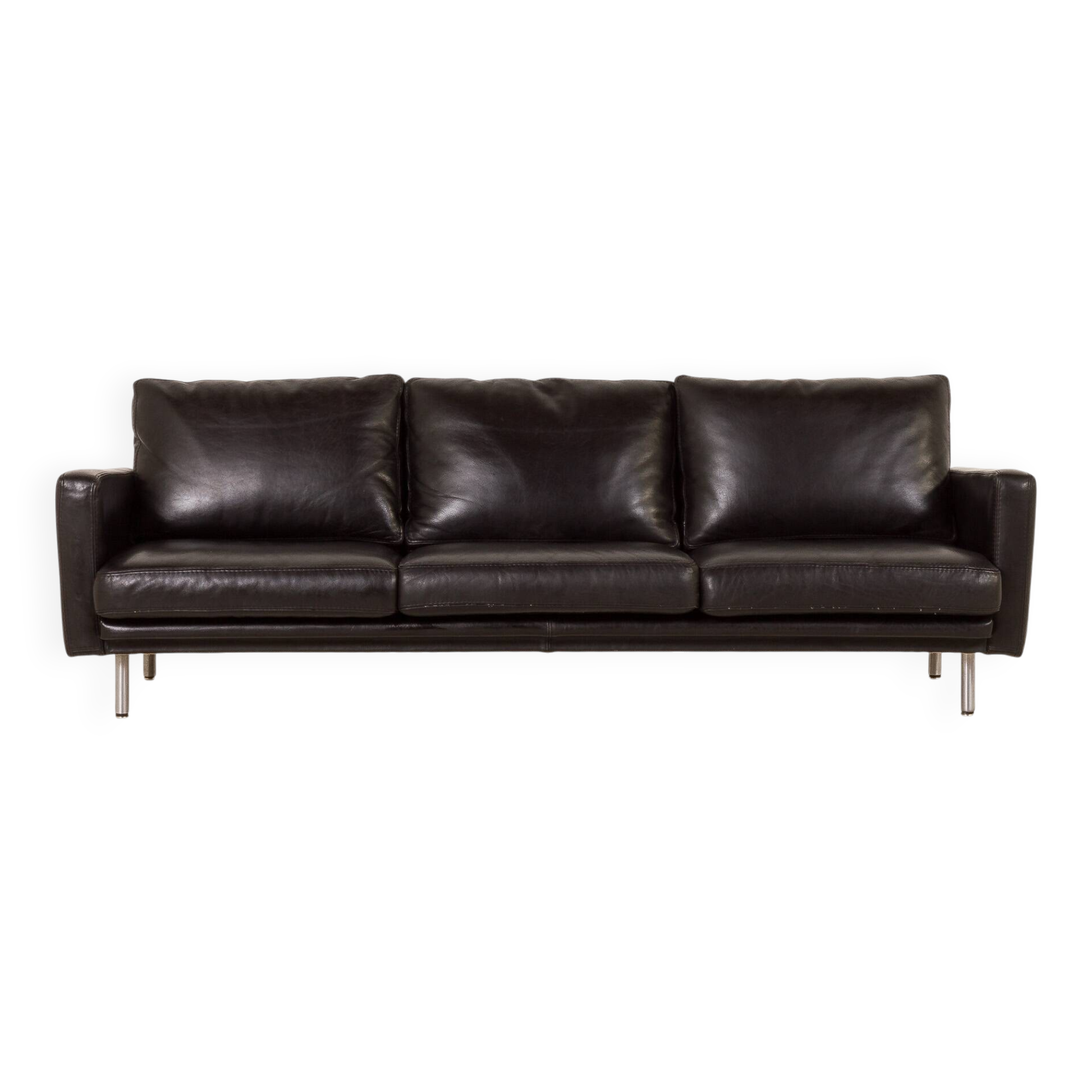 Herman Miller attr. to black leather mid century sofa