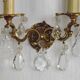 Pair of French Vintage Double Bronze Crystal Wall Lights with Acanthus Detail