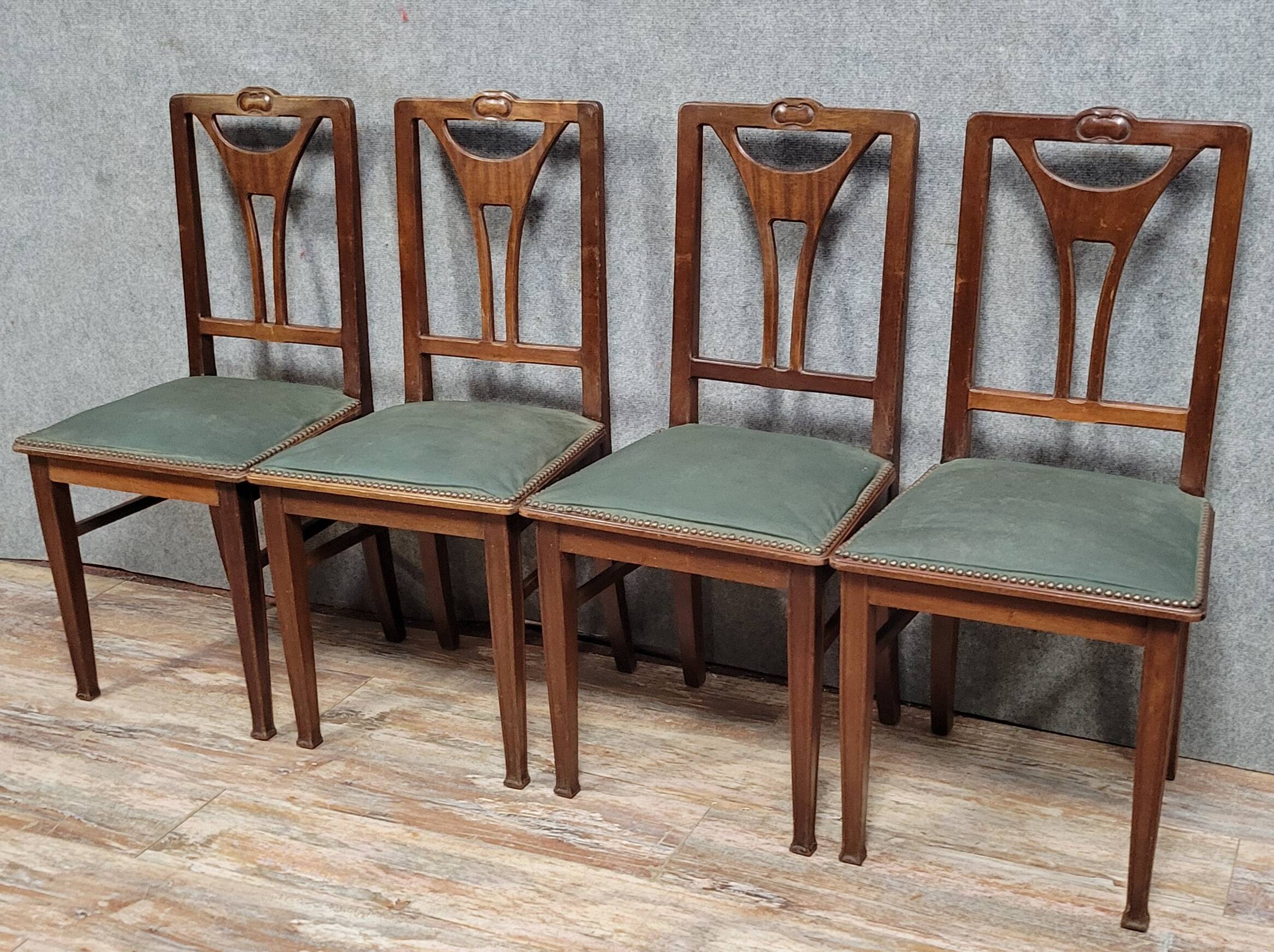 Set of four English Art Nouveau mahogany chairs circa 1900