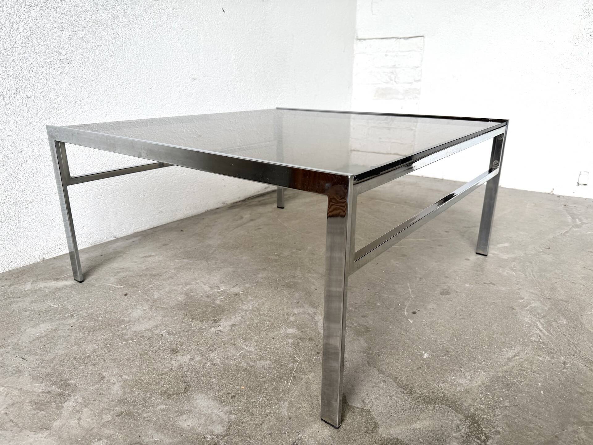 Modernist chrome and smoked glass coffee table, circa 1970