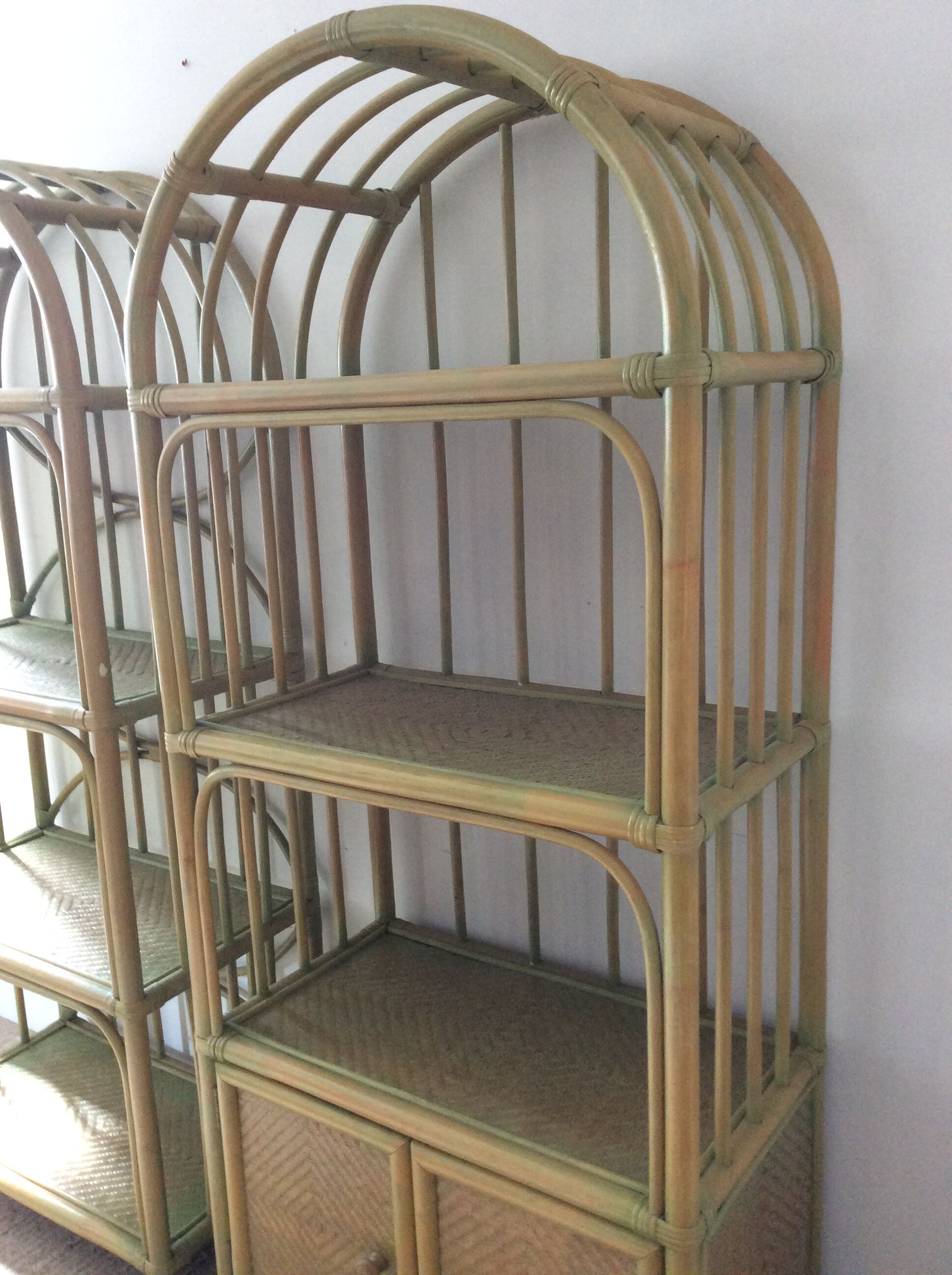 Pair of bamboo shelves from the 70s in rattan and wicker