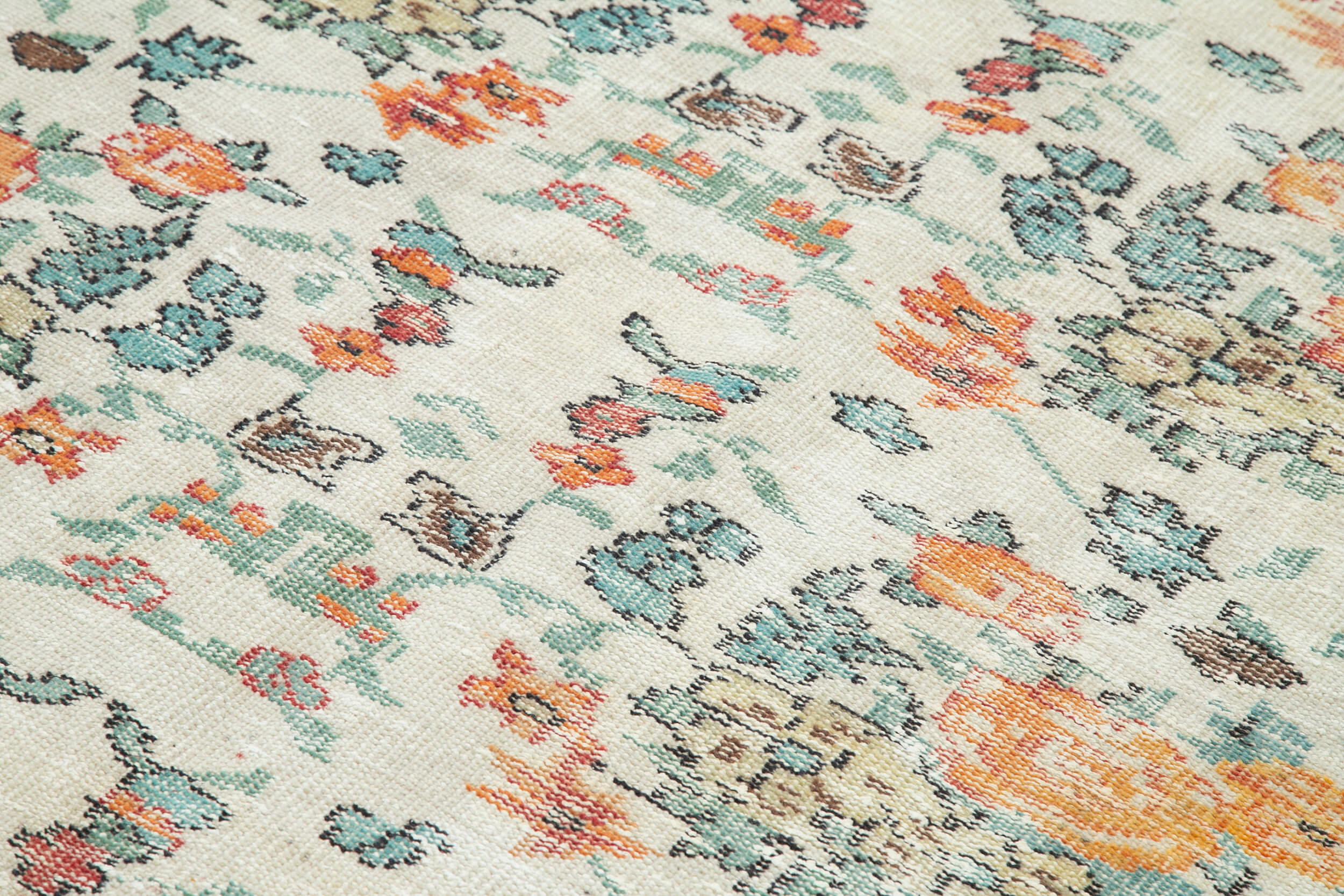 Handmade antique oriental beige rug 188 cm x 295 cm