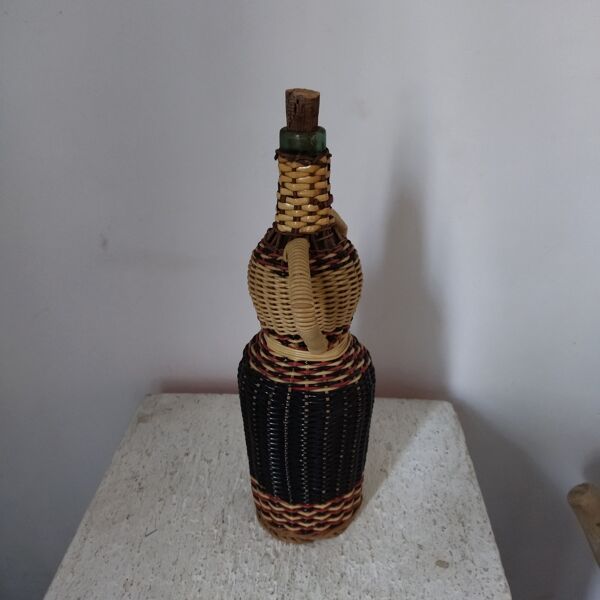 Bouteille anthropomorphe verre et rotin années 50