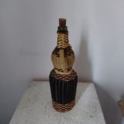 Bouteille anthropomorphe verre et rotin années 50
