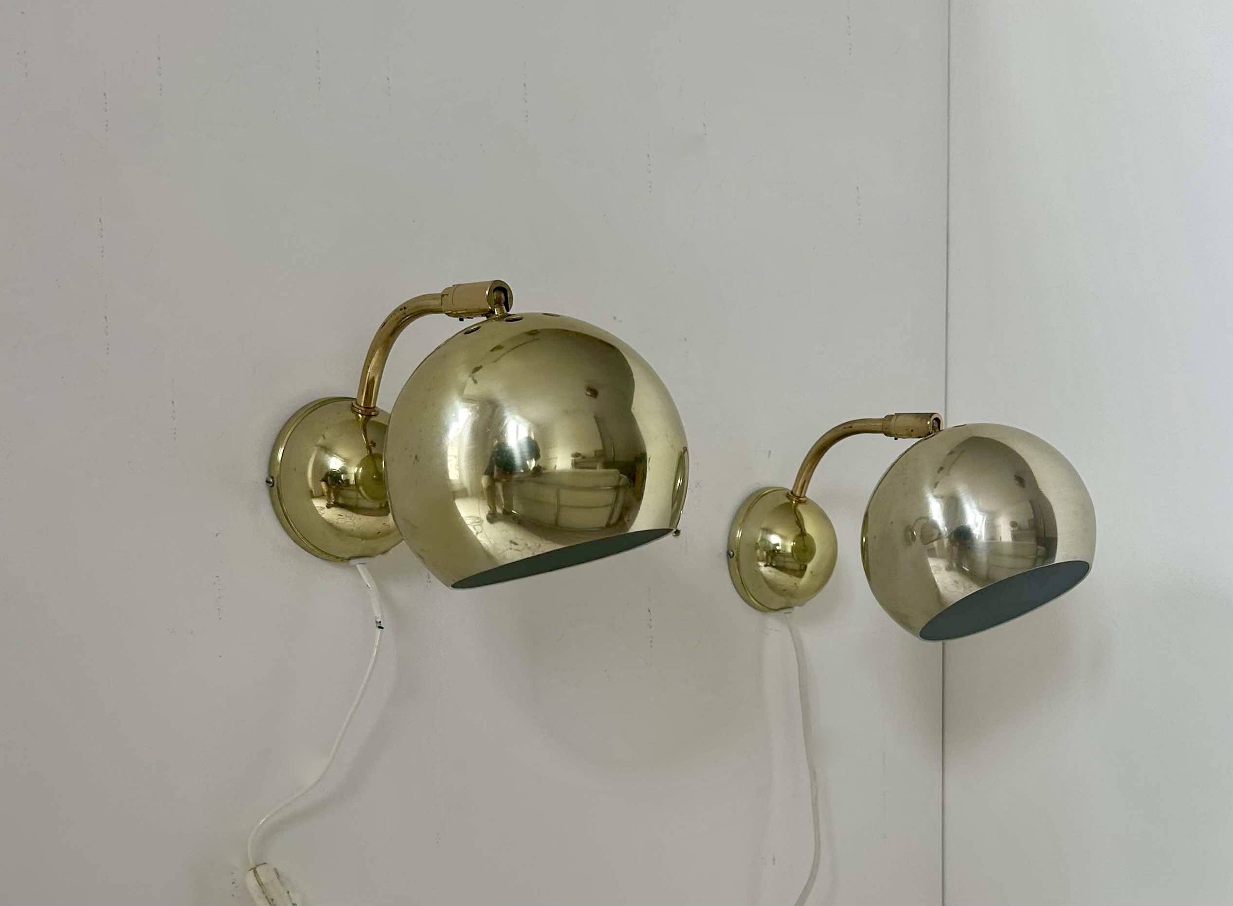 Pair of vintage adjustable wall lights, brass, Sweden 1970