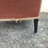 Antique brown velvet tub chair – turned legs and brass rings.