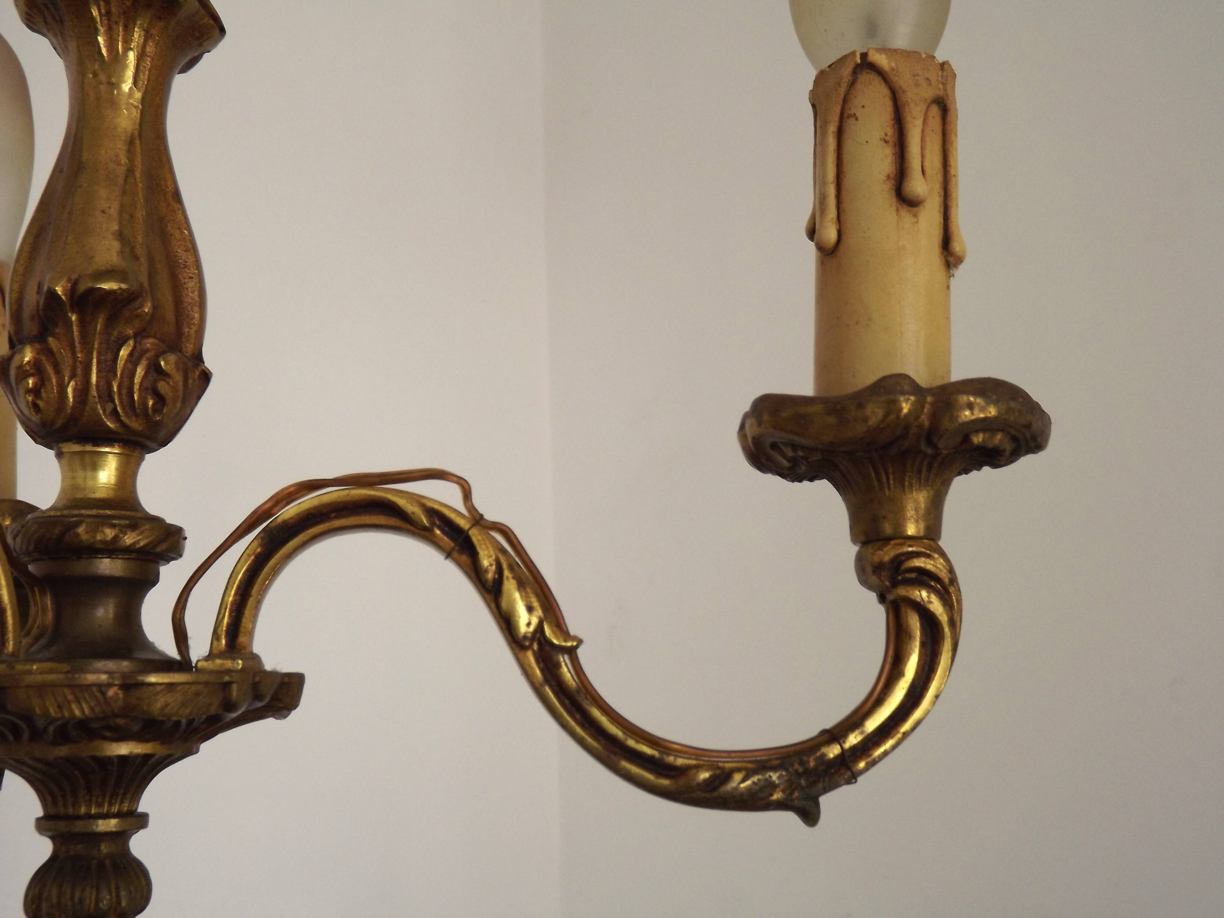 French Antique Art Nouveau Style 3-Light Quality Bronze Chandelier