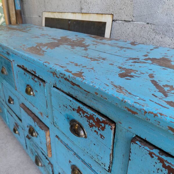 Meuble indien vintage en bois exotique, 21 tiroirs