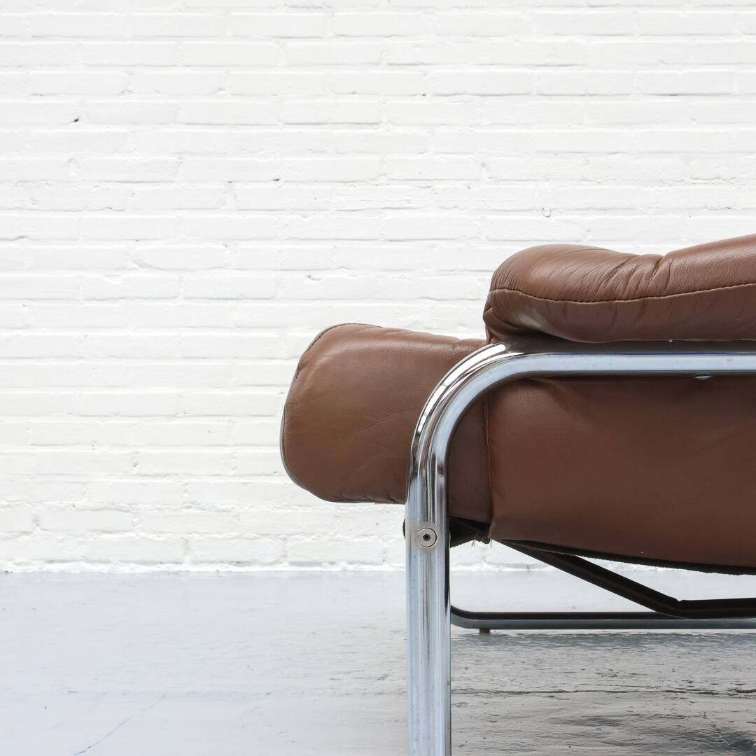Tufted leather borkum two-seater sofa by johan bertil for ikea 1970s