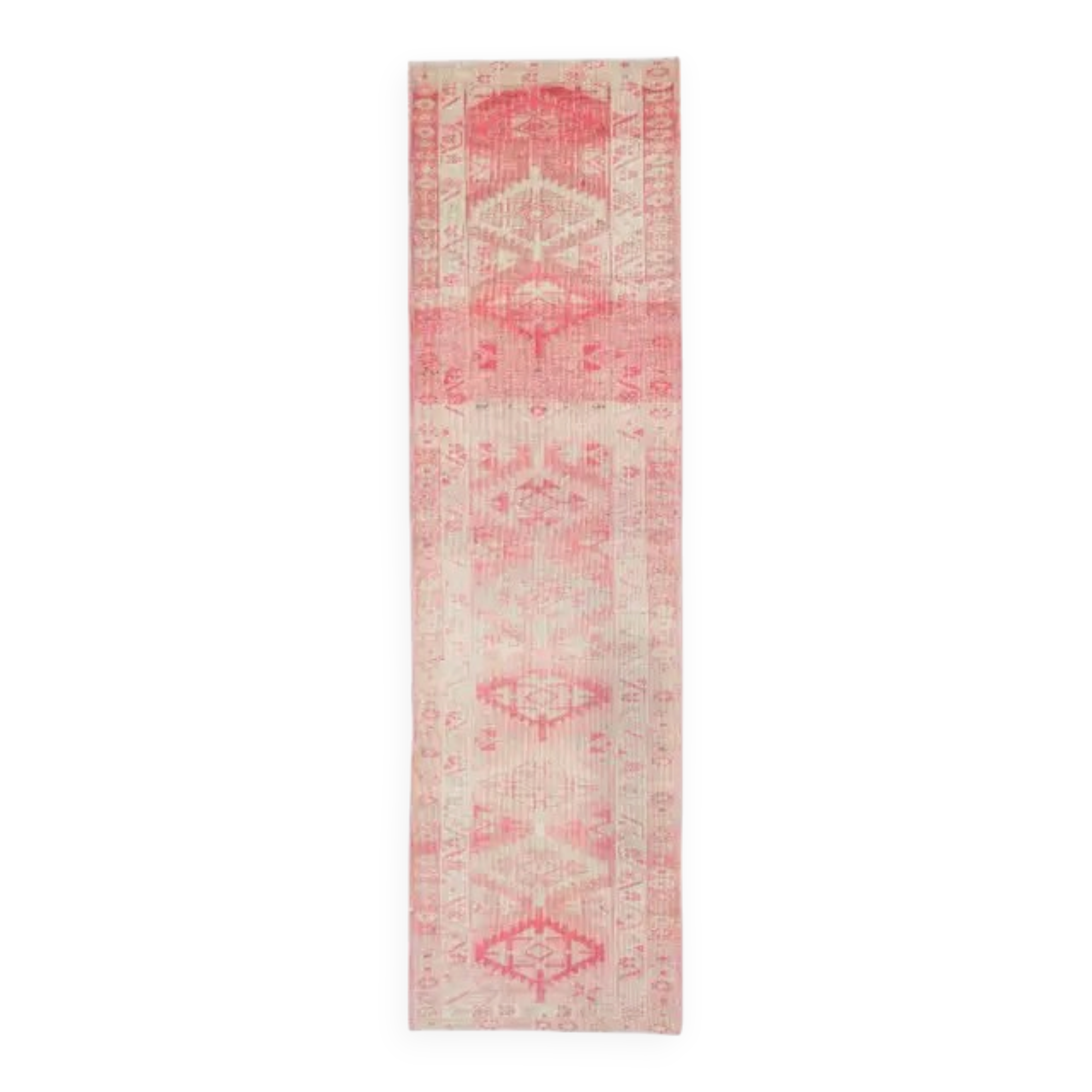 1970s Turkish Hand-Knotted Wool Cotton Pink Runner 88x334