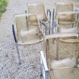 Set of 8 70s chrome chairs and smoked plexi
