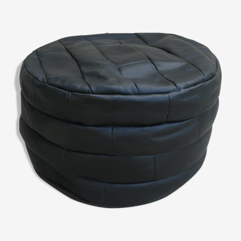 Pouf in black leather patchwork, 70s
