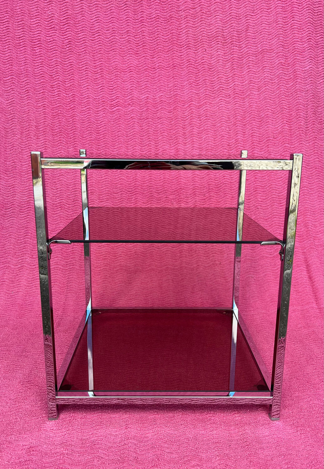 VINTAGE 1970 RECTANGULAR COFFEE TABLE WITH SQUARE CHROME TUBES AND 3 SHELVES