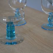 4 vintage blue footed champagne glasses