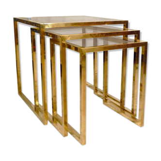 Tables gigognes italiennes en laiton, années 70