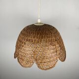 Flower-shaped pendant light, woven rattan, 1970