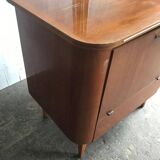 Art Deco bar cabinet in brown walnut with integrated lamp and three sockets, 1950s.