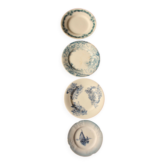 A set of 4 small plates Terre de Fer mismatched blue