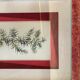 Planche botanique genevrier fond tissu cadre bois rose vintage