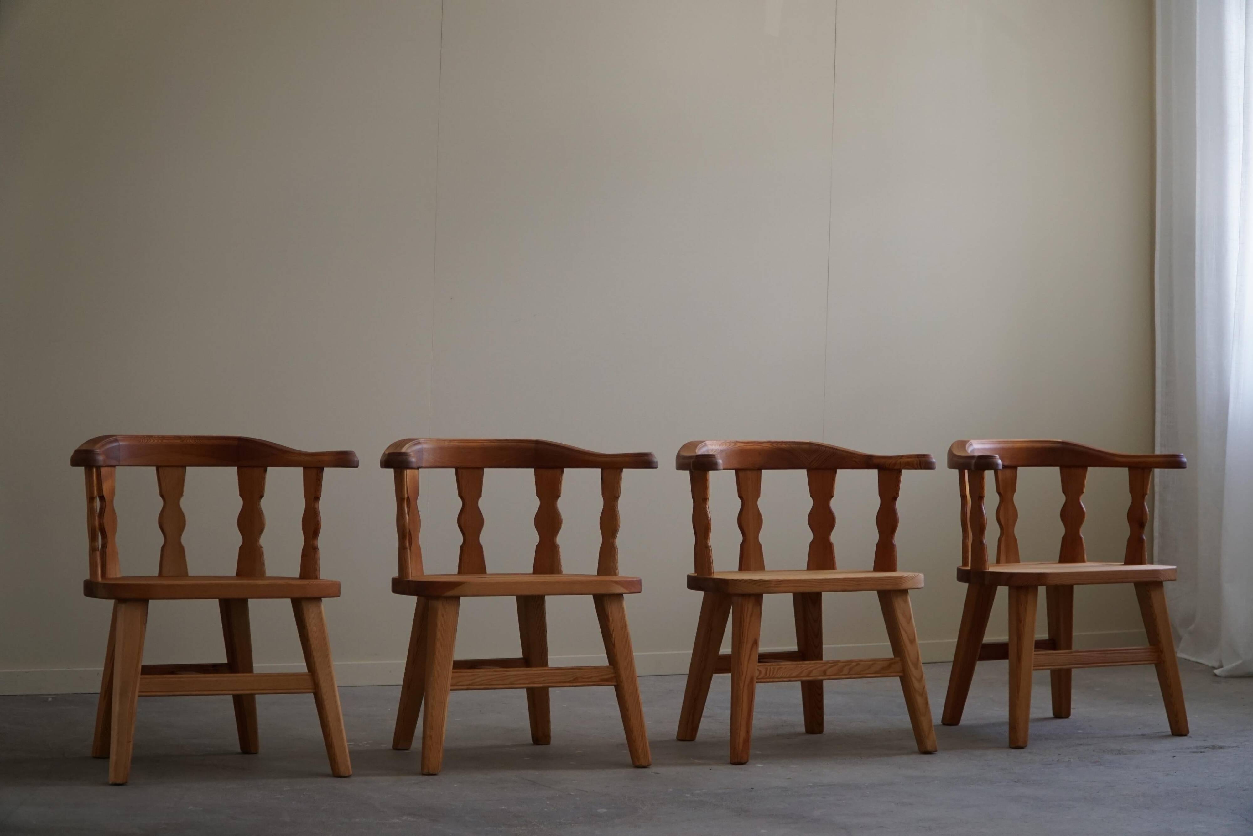 Set of 4 modern Norwegian armchairs by Krogenæs, solid pine, 1950s.