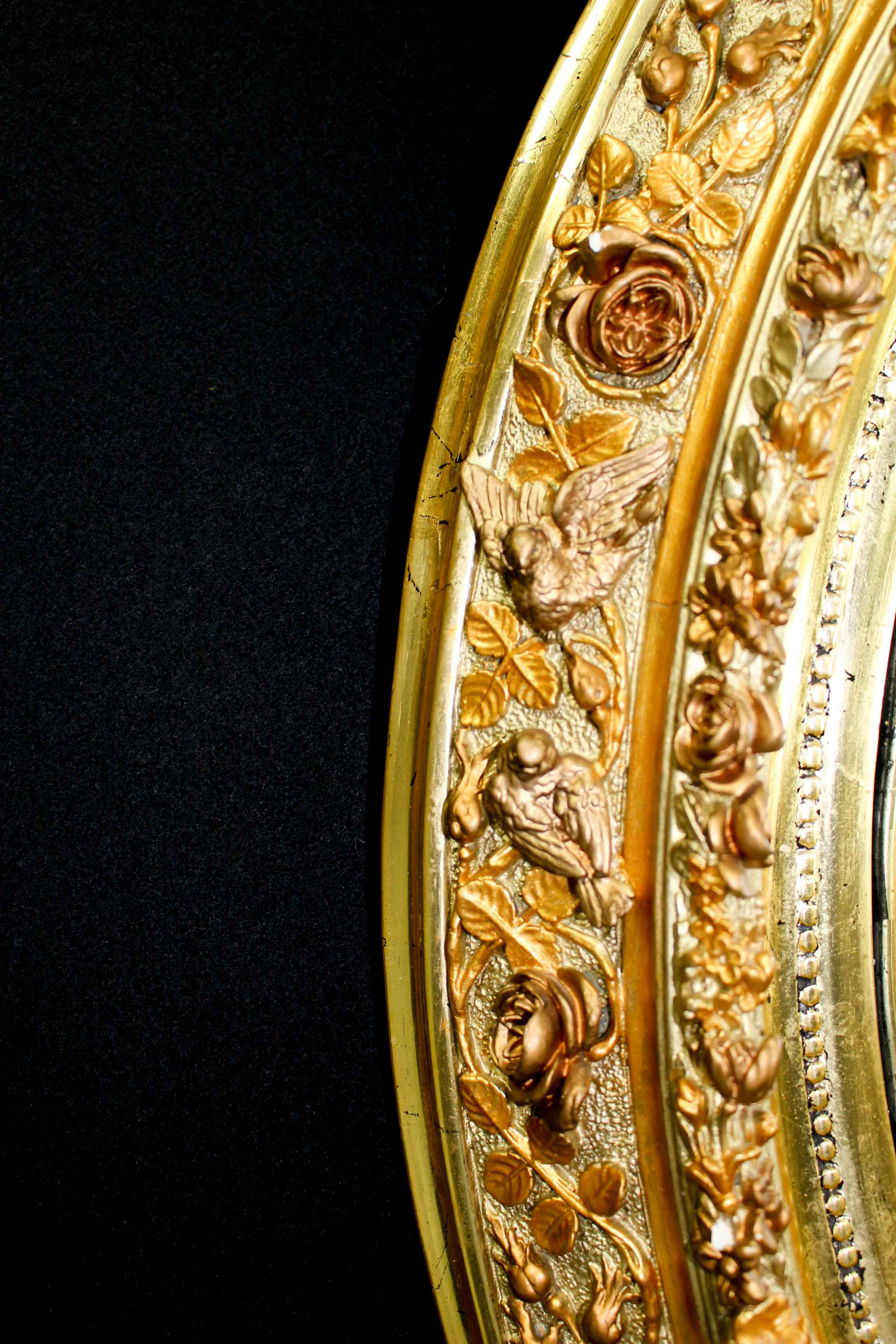 19th century French Gilt  butler mirror with roses and birds