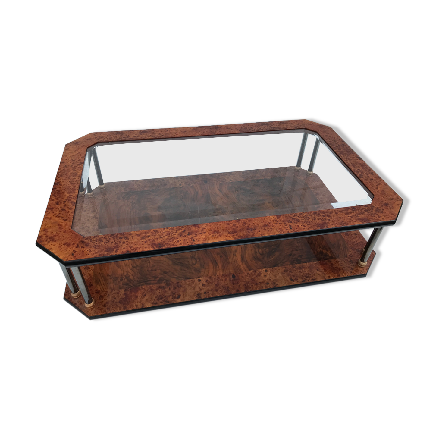 Elm magnifying glass coffee table and glass 60s
