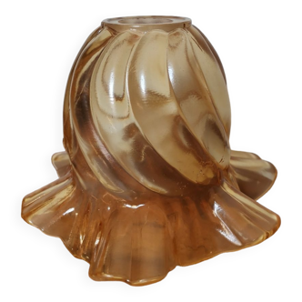 Globe de lampe ambré en verre vintage moulé supension baladeuse