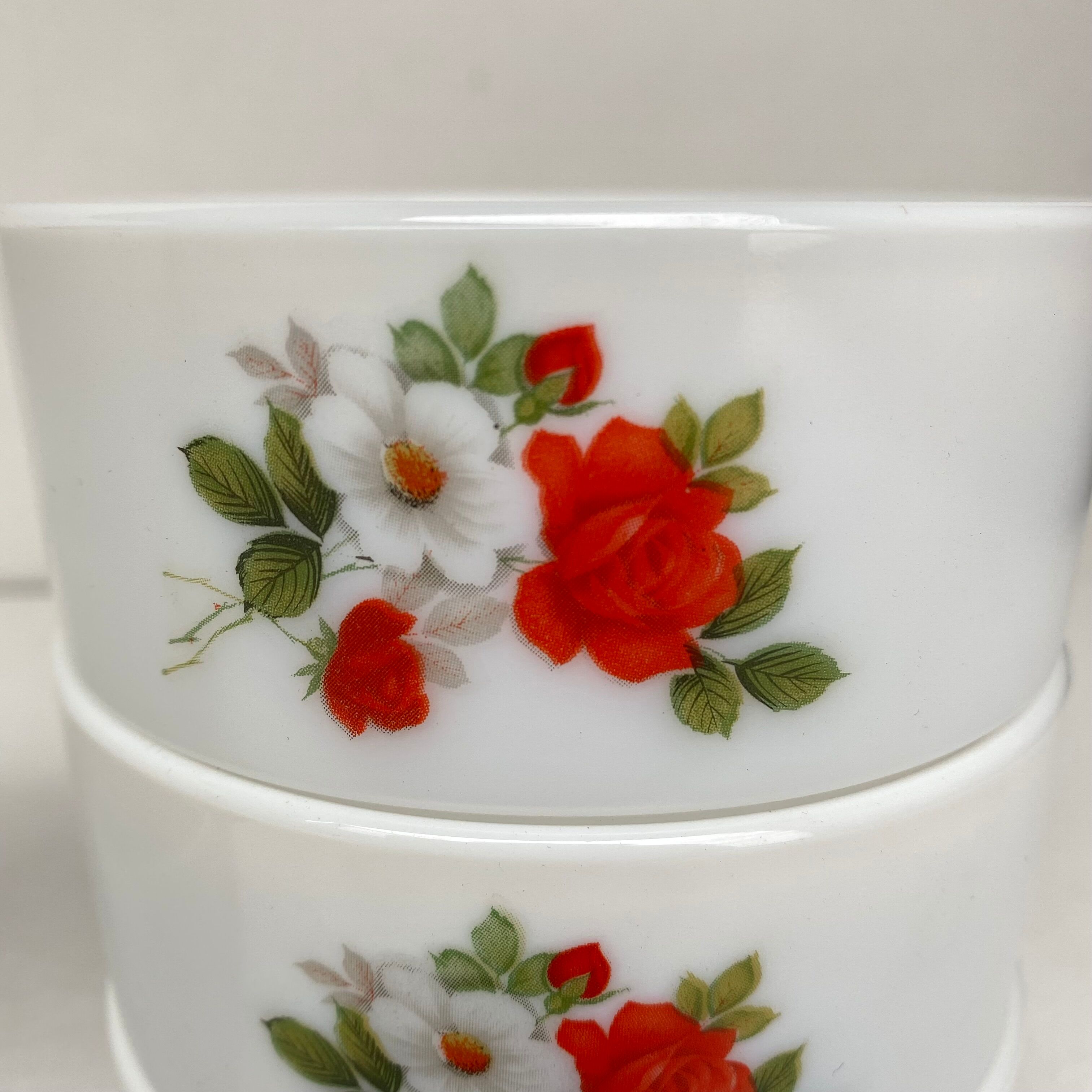 Vintage pink arcopal ramekins