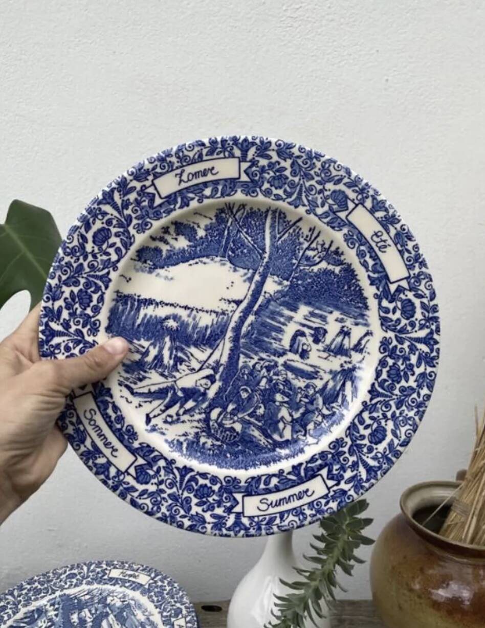 6 vintage English blue Staffordshire plates