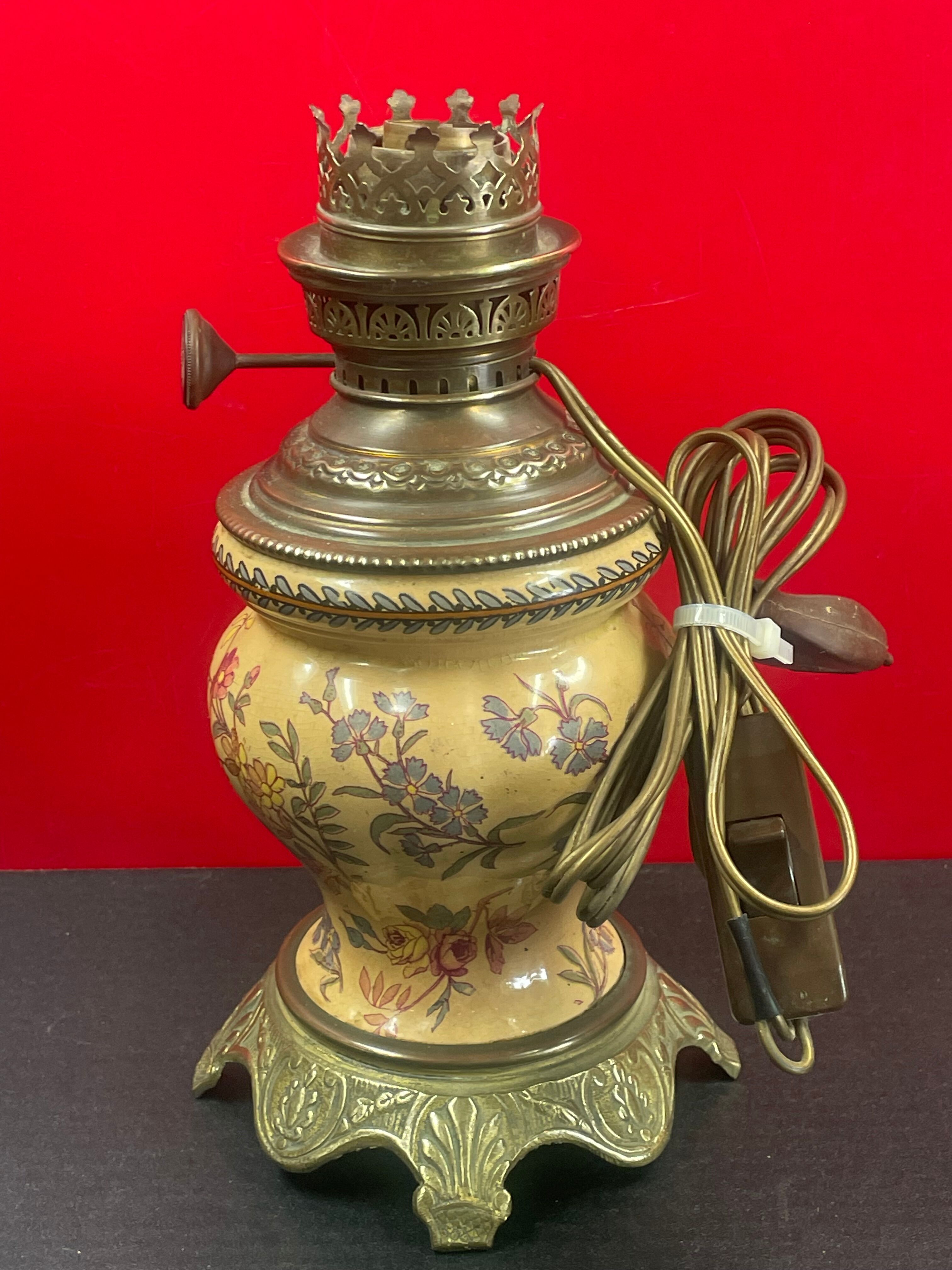 Ceramic and bronze lamp foot with Japanese floral decoration 24 cm
