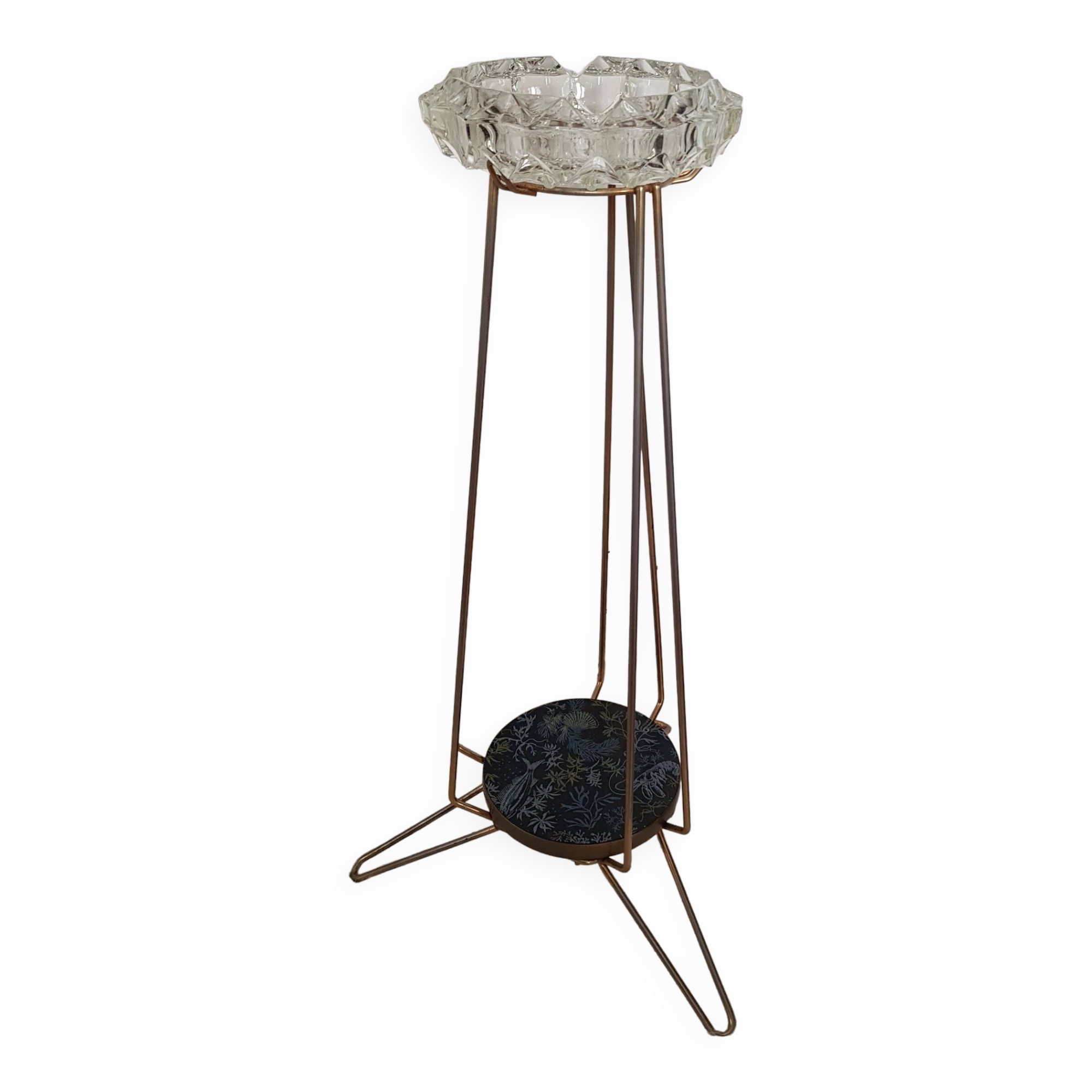 Crystal ashtray on brass tripod stand