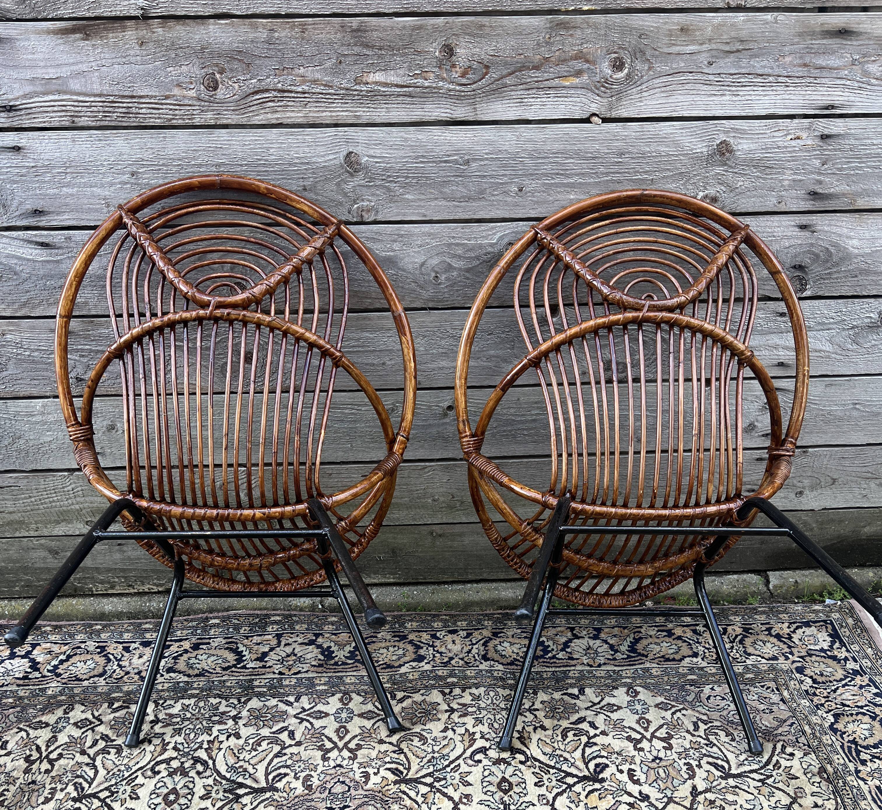 Pair of rattan armchairs, metal legs CIRCA 1950