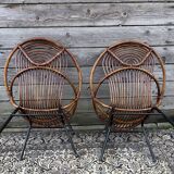 Pair of rattan armchairs, metal legs CIRCA 1950