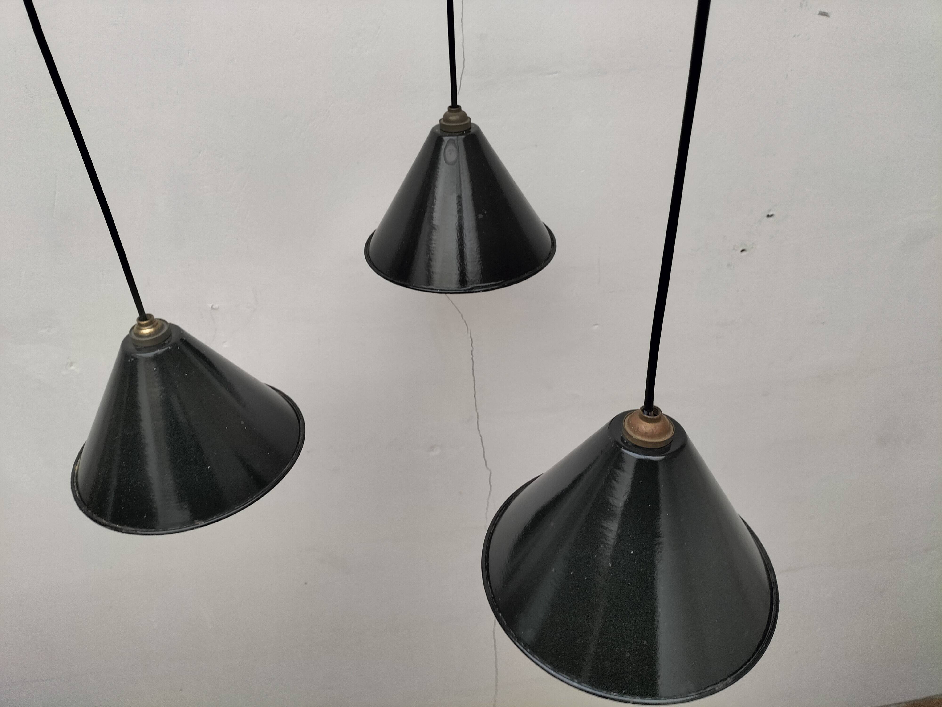 Enameled sheet metal pendant lights
