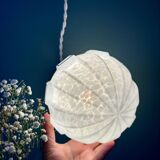 Vintage art deco globe pendant light in white and silver Clichy glass