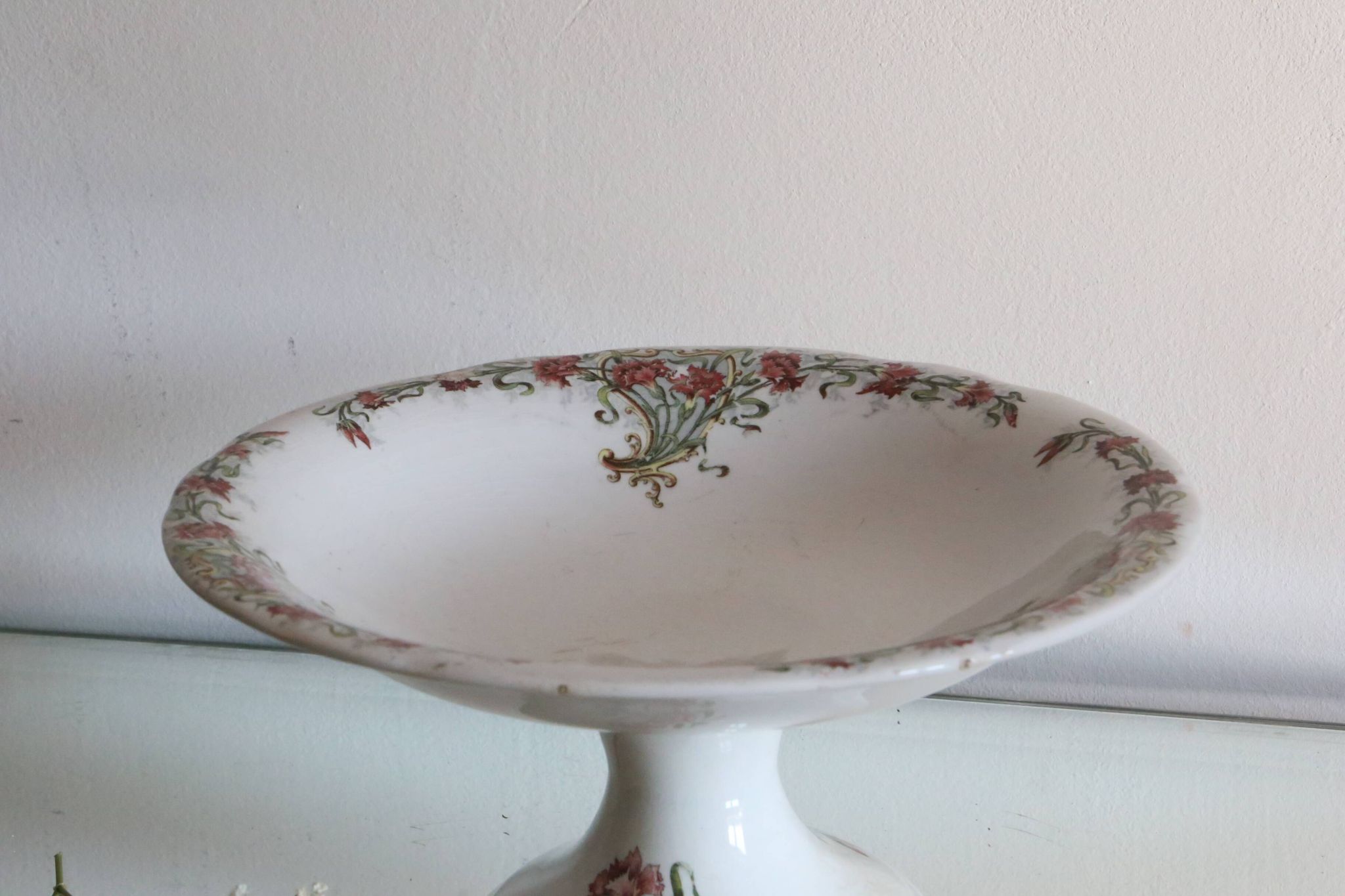 Antique dish, polychrome ironstone compote dish, “Guirlandes” model from the