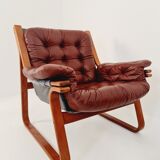 Fauteuils suédois scandinave en cuir des années 1970 par Carl-Henrik Spark pour Ulferts Suède